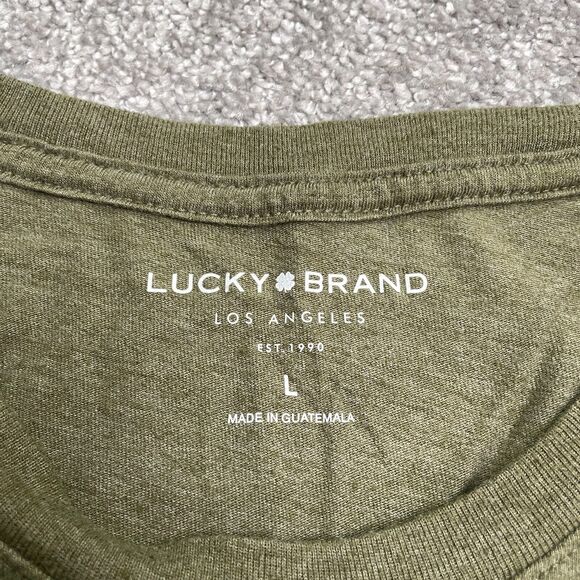 Lucky Brand Graphic T-Shirt Mens Large Green Crew Neck Short Sleeve Casual Tee - Picture 9 of 11